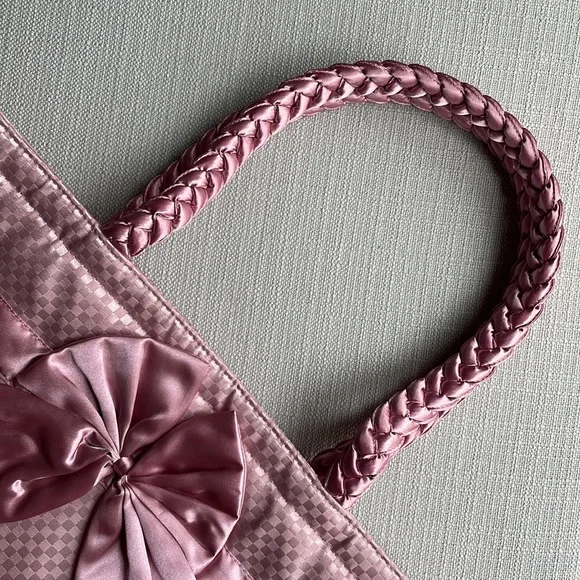 Naraya checkered pink quilted bow tote shoulder bag - Picture 2 of 15